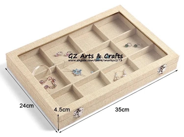Grande scatola di gioielli di lino orecchini collane bracciali anello gioielli casella di visualizzazione gioielli vassoio gioielli supporto di archiviazione organizzatore titolare
