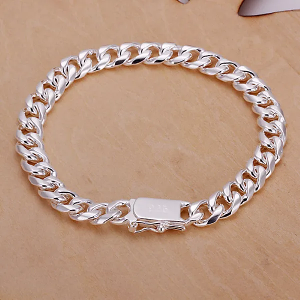 925 silver 8MM square buckle sideways bracelet-men DFMCH227 Brand new sterling silver plated Chain link bracelets high gr2848