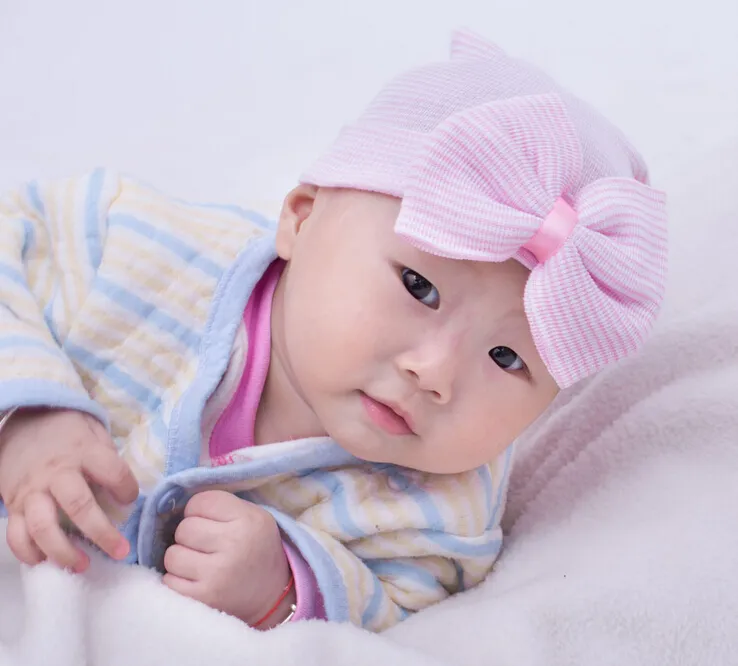 Bebek şapkası bebek beanie ile büyük yay bebek kızları ve erkekler yeni doğan unisex hastane şapka bebek aksesuarları boyutu 03 ay5155048