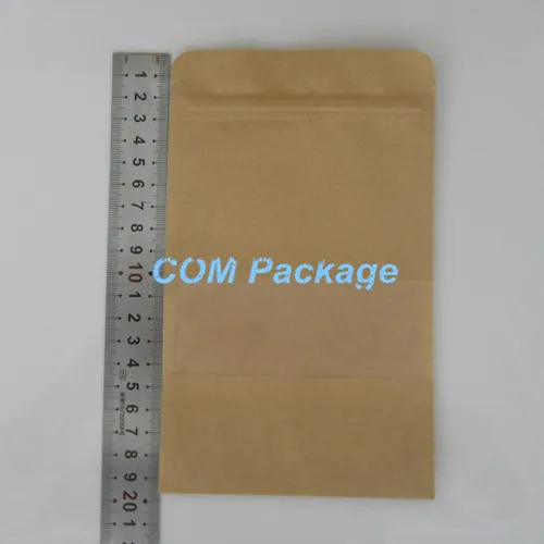 Partihandel / Parti 12x20cm Smooth Kraft Paper Bag med matt CLEAR Fönster Zipper Food Storage Packaging Bag Stand Up Pouch Dopack