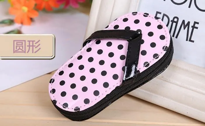 Slipper Style Pink Polka Dot Purse Manicure Set Dusch Favoriter Flip Flop Nail Scissor Care Pedicure Set, Free Ship