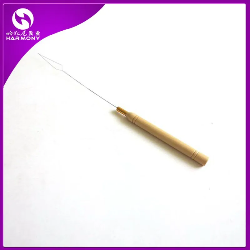 10 pçs / saco punho de madeira micro anéis de gancho de gancho ferramenta de loop threader puxando agulha para extensões de cabelo nano anel