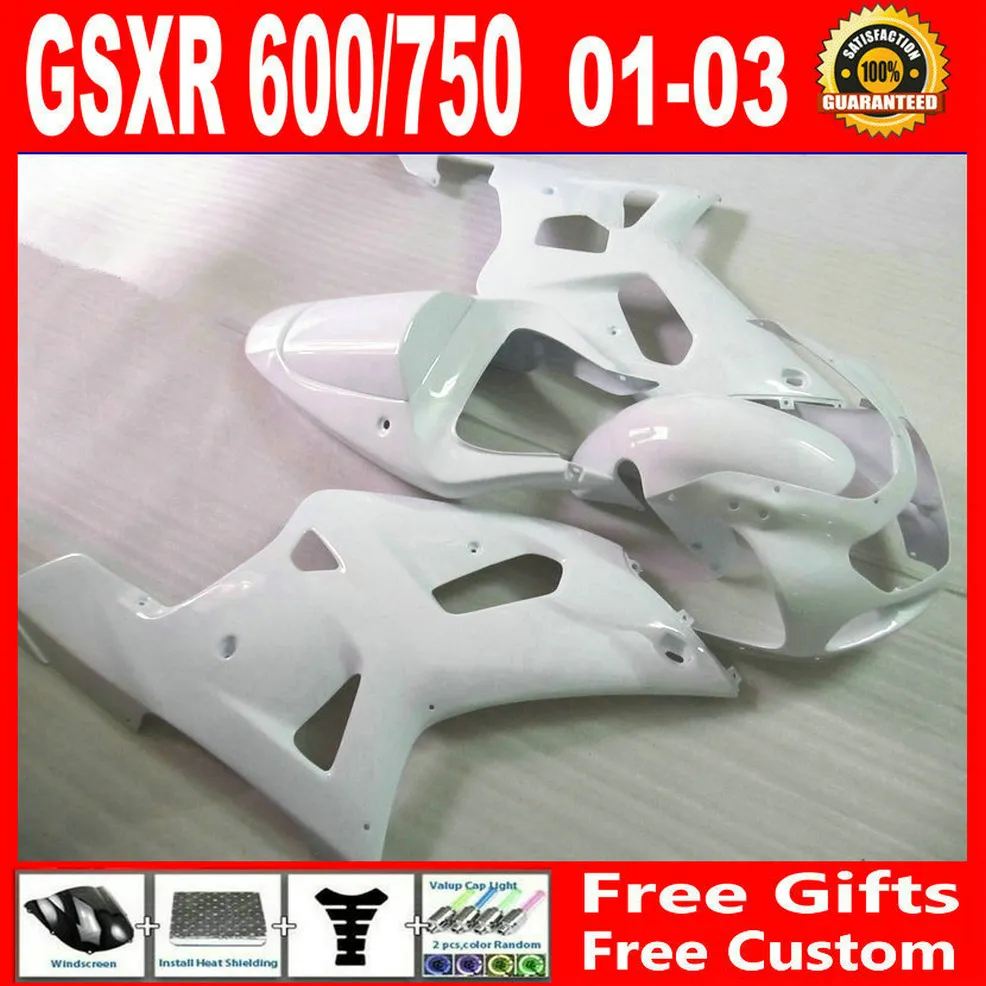 전체 흰색 DIY 페어링 for 스즈키 GSXR 600 750 00 01 02 03 K1 GSX-R600 R750 2001 2002 2003 플라스틱 파트 페어링 키트