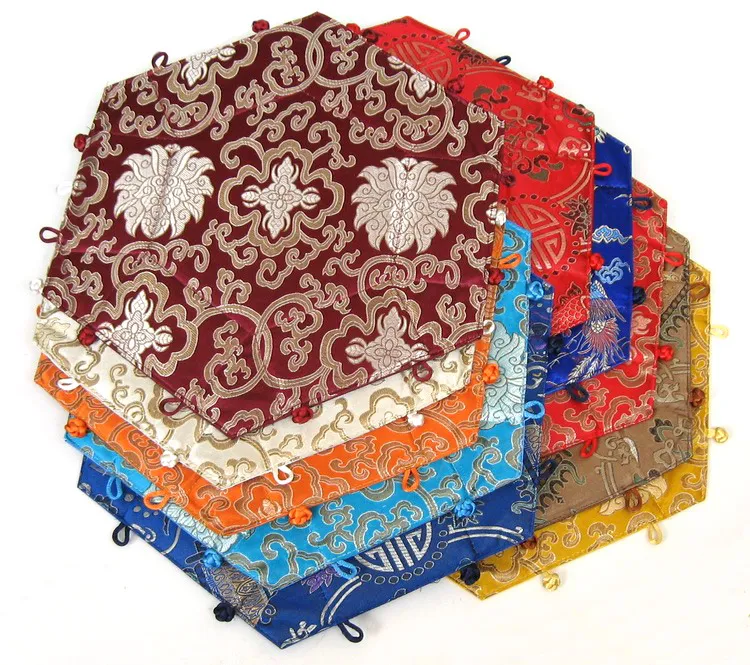 Hexagon faltbare süßigkeiten obst aufbewahrungsbox chinesischen stil seidenbrokat handwerk schmuckstück Stückgut lagerkörbe durchmesser 7x8x3 zoll 2 stück / lo