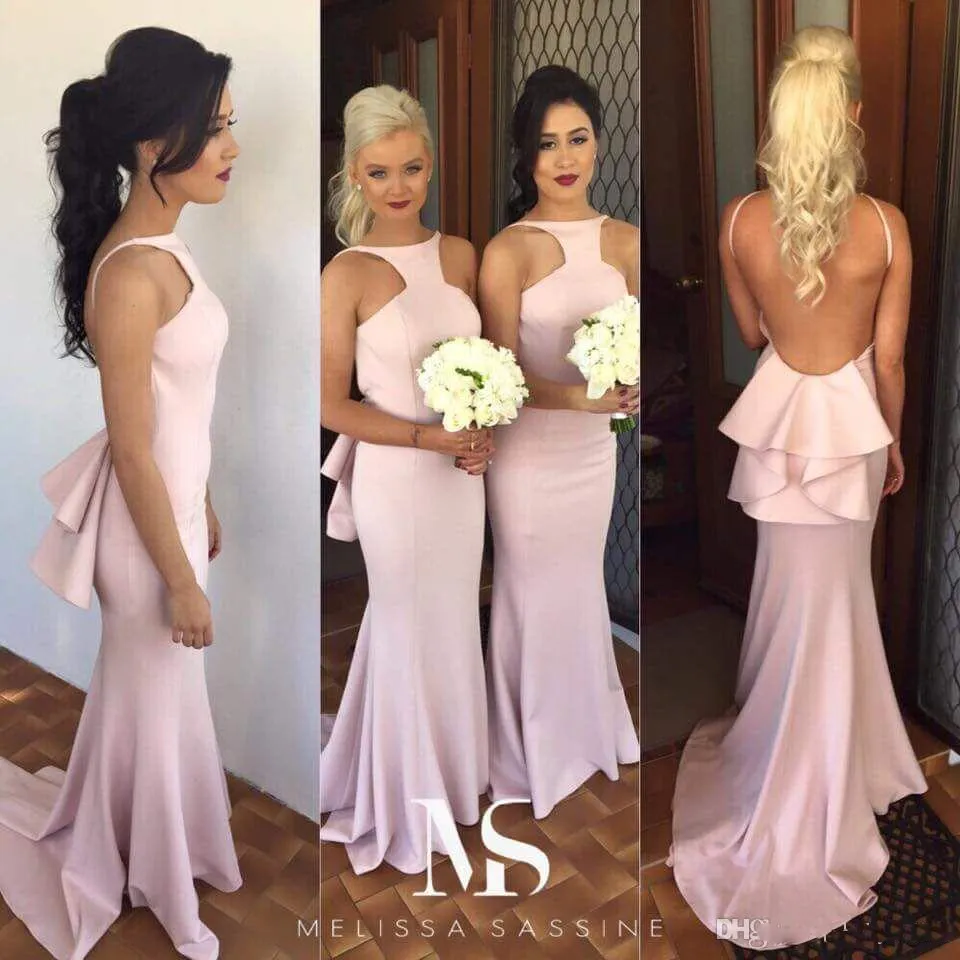 New Arrival Glamorous Różowe Długie Druhna Suknie Wiosna Moda Marka Syrenka Wedding Party Suknie Halter Sexy Sliim Tanie Druhna Dress