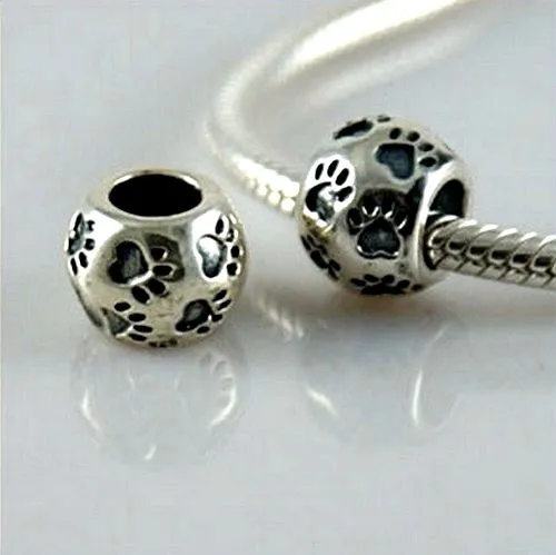 Varm sälja! 100st Ancient Silver Dog Paws Print Spacer Paw Cat Solid European Charm Pärlor