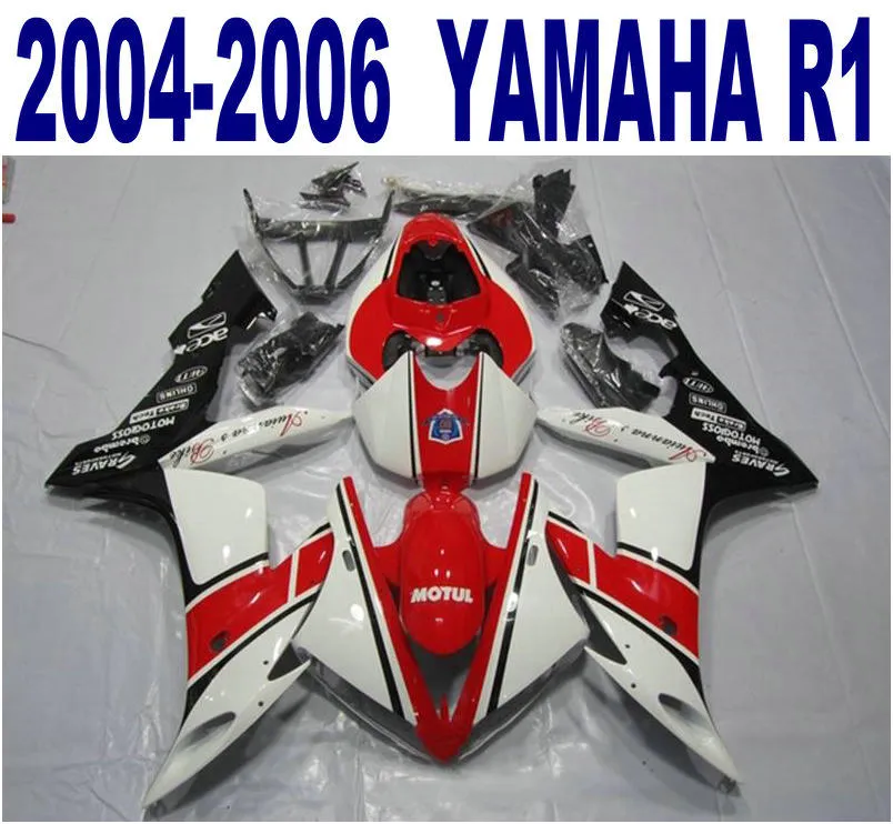 100% formsprutning Högsta kvalitetsfeedningar för Yamaha 2004 2005 2006 YZF R1 Red White Black Fairing Kit 04-06 YZF-R1 PQ97