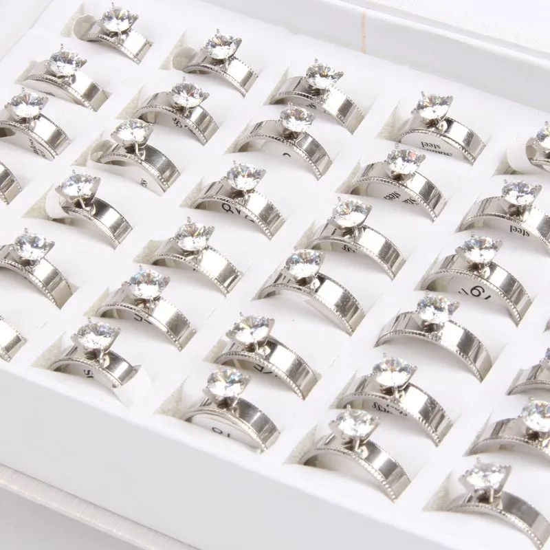 Gloednieuwe Groothandel 36 stks Mix Grootte Dames Geplateerde Rvs Ring Mode-sieraden Set Auger Rings Wedding Ring Gift Gratis verzending