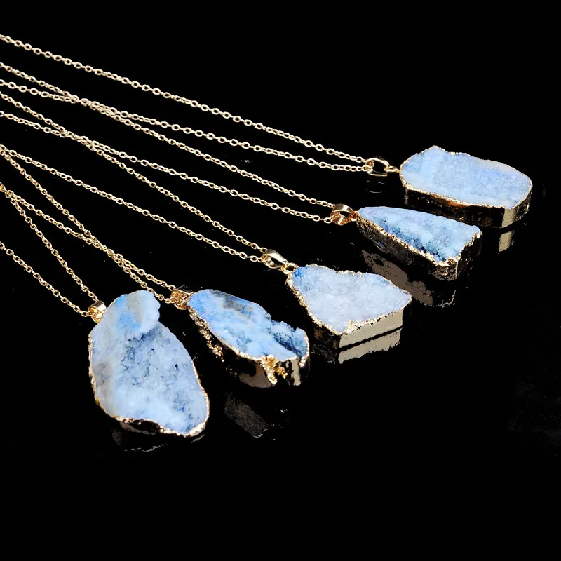 Vente chaude irrégulière colliers en pierre naturelle quartz Druzy cristal Point de guérison Chakra perle pendentif en pierre précieuse pour les femmes bijoux de mode en vrac