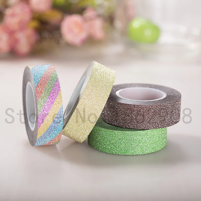 Wholesale-8 colors 10m glitter tape strong adhesive for masking deco washy tape