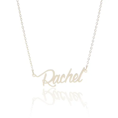 Mulheres personalizadas 18K Gold Plated Name Colar Colar Quot Rachel Quot Aço inoxidável Cartas pendentes personalizadas Nameplat2590156