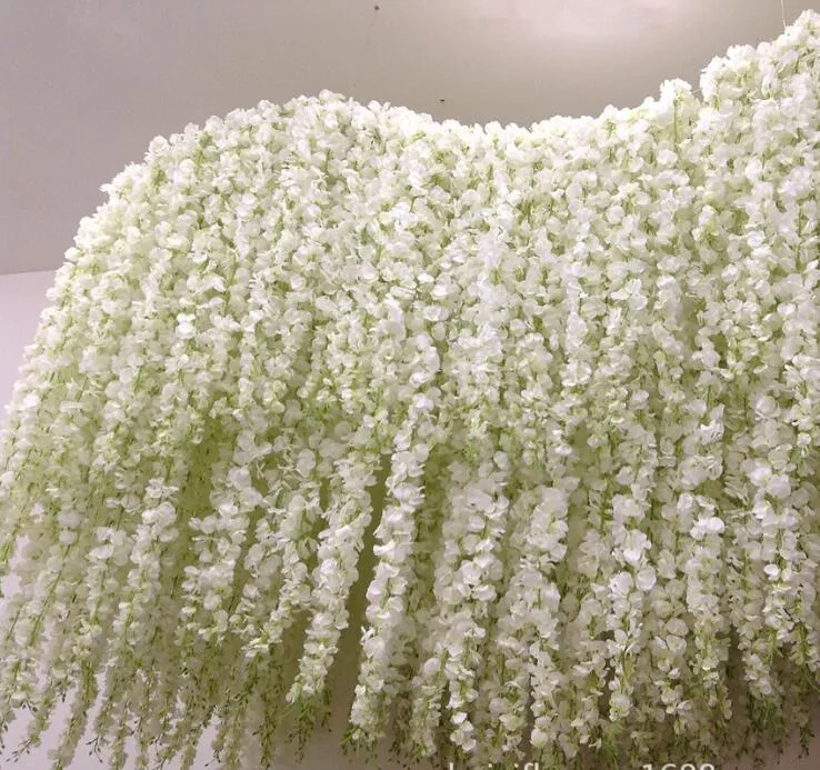 Yapay Ipek Wisteria Çiçek DIY Düğün Kemer Için Kare Rattan Simülasyon Çiçekler Duvar Asılı Sepet Uzatma G1234 Olabilir