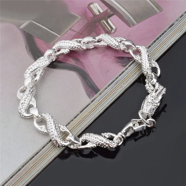 Factory price 925 sterling silver bracelet plated Little White Dragon cute design fashion jewelry for men 