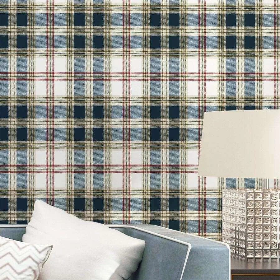 England grid wallpaper British American pastoral Scottish plaid non-woven wallpaper living room modern bedroom wallpaper