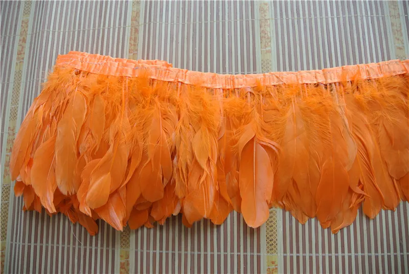 Frange en plumes d'oie orange de 10 mètres, 1520cm de large, pour coudre des costumes, décoration 1380992