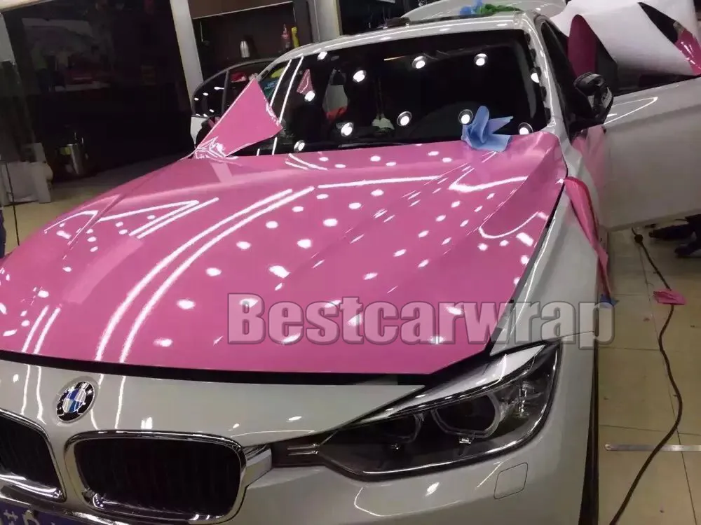 Gloss Pink Vinyl Wrap Glossy für Autolpackfilm mit Luftblasenfreier Fahrzeugverpackungsfolie wie 3m 1080 Größe: 1,52*20 m/Roll