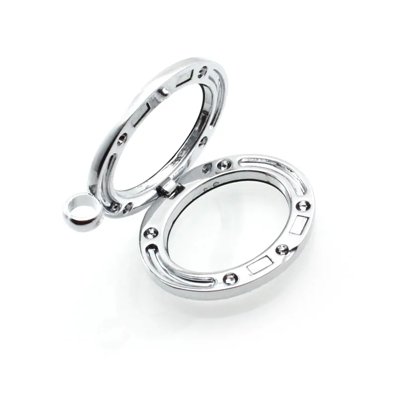 Silver oval magnetiskt glas flytande charm locket 28x34mm kedjor ingår gratis lsfl08-1