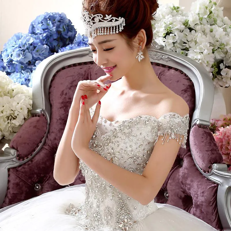 2018 Vestido de Novia 럭셔리 화이트 공주 웨딩 드레스 신부 레이스 자수 크리스탈 섹시 슬림 볼 Gwon 사용자 지정 플러스 크기