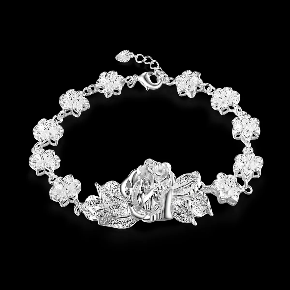 Free Shipping with tracking number Top Sale 925 Silver Bracelet Big and Small Rose Bracelet Silver Jewelry 10Pcs/lot cheap 1805