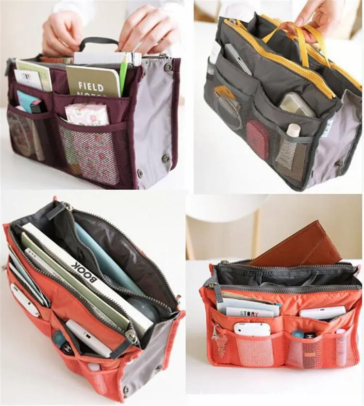 DHL-freie 10 Farben Bag in Bag Dual Insert Multifunktions-Handtaschen-Make-up-Taschen-Organizer-Geldbeutel 20 Stück