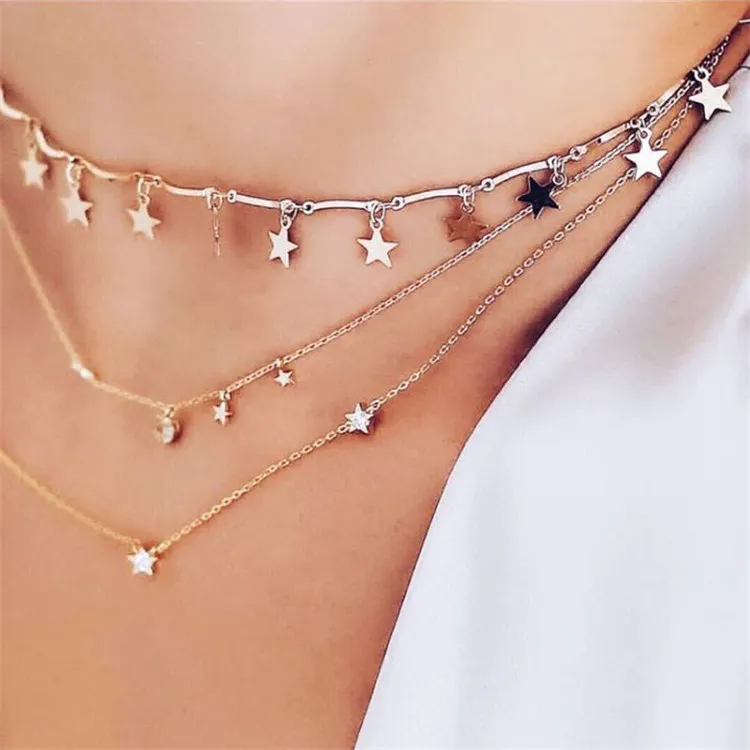 LWONG DAINTY GOLD COLL CANER NETROLACE TINY Star Choker Necklace for Women Bijou Startants Simple Boho playering to268