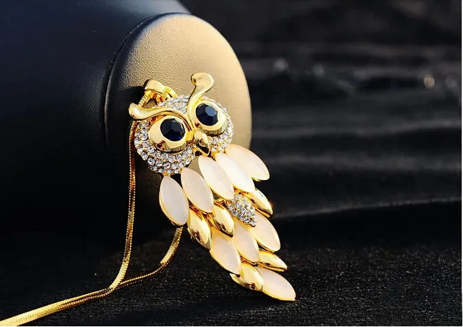Coruja cheia de cristal pingente colar vintage 18k banhado a ouro bonito gatinho opala colares de diamante moda safira cadeia de jóias