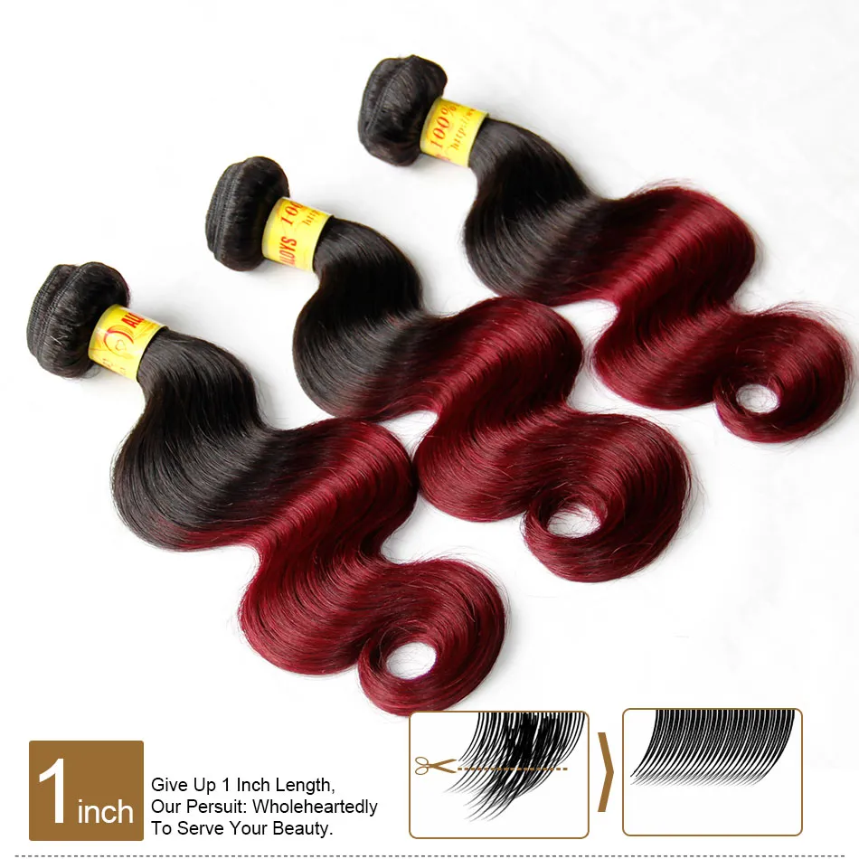 Ombre Malaysian Body Wave Virgin Human Hair Extensions 2 Two Tone 1B/99J Burgundy Wine Red Malaysian Remy Human Hair Weave Bundles Natural