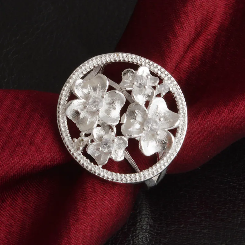 Frete Grátis Novo 925 Sterling Silver moda jóias Big Flor Diamante Branco Com Pave zircon anel hot vender presente da menina 1719