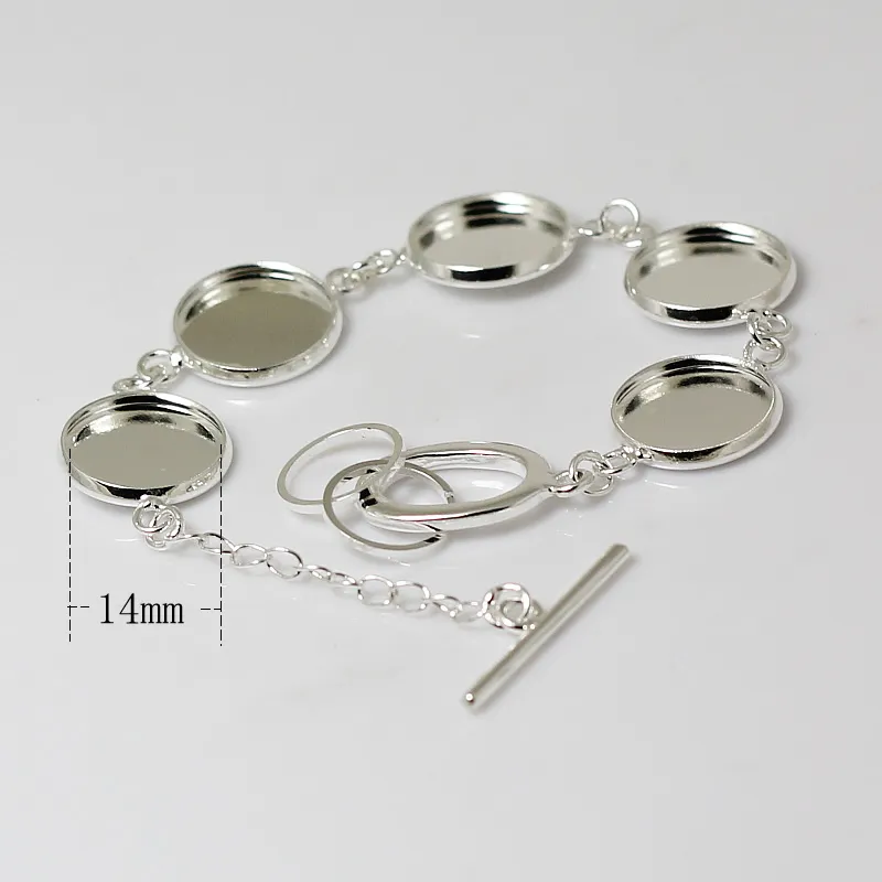 Plateaux de bracelets Beadsnice vierges photo rondes en laiton blanc avec cinq montures pour résine ronde ou cabochon de 14mm ID 12141
