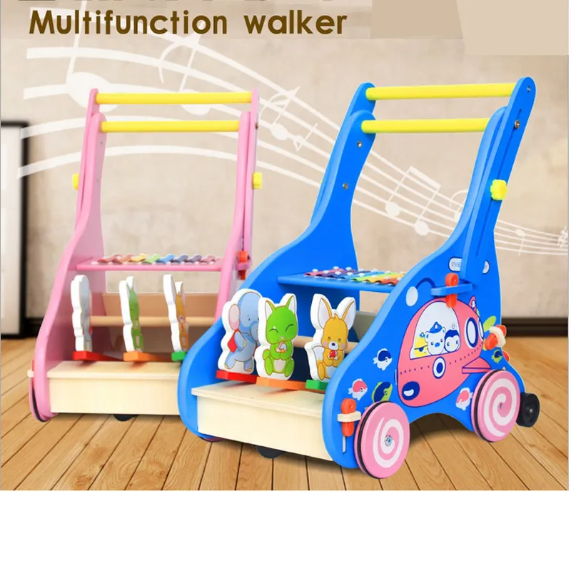 Wooden Toy First Step Baby Walker Push Along TOY Plus Animals Beautiful