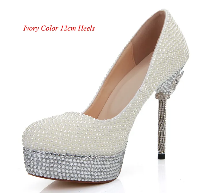 12cm Heels Ivory Pearl Bridesmaid Shoes Wedding Bridal High Heel Shoes Stilettlo Heel Wedding Celebration Party Pumps 