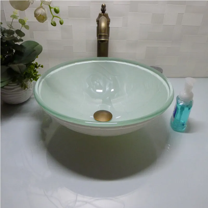 Salle de bain en verre trempé Perte à main le comptoir supérieur bassin bassin lavabo lavabo bol de vaisseau shampooing hx020.