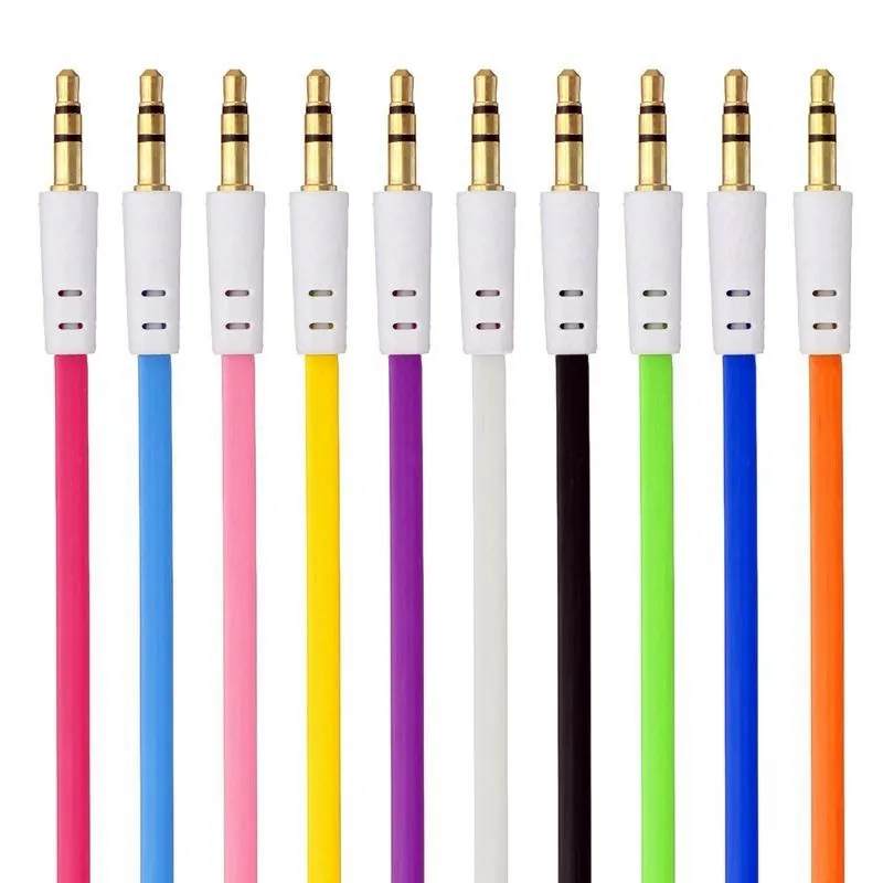 colorful 1m Flat 3.5mm Aux Cables Jack Male audio cable for Samsung Android phone mp3 mp