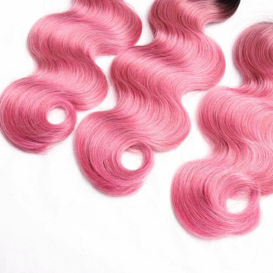 Ombre Rose Bundles de Cheveux Humains Vague de Corps Malaisienne Vierge Remy Cheveux Trame Deux Tons Rose Vague de Corps Cheveux Bundles