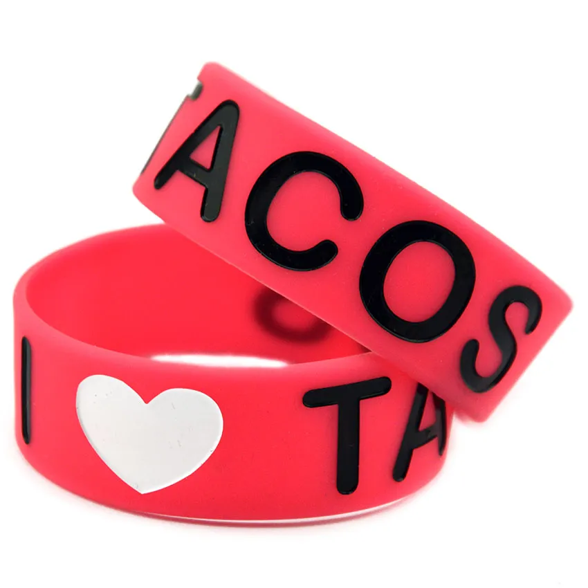 I Love Tacos Bracciale in gomma in silicone da 1 pollice Wide Advertisement Decoration Band regalo Band Adulto Dimensioni i