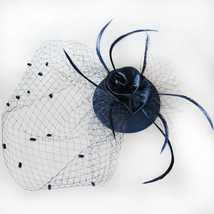 Zwart Wit Mode Handgemaakte Veer met Net Nice Bridal Flower Party Bruiloft Fascinator Hoeden Sluier Birdcage Haaraccessoires