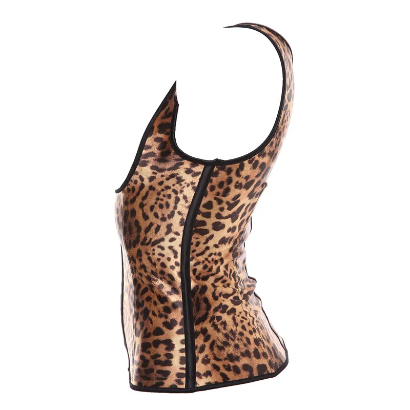 Leopard Latex Bustier Shoulder Strap Steel Boned Latex Corset Underbust Plus Size Xs 6xl 3