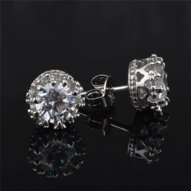2015 New Design 925 Sterling silver CZ diamond Crown stud earrings Fashion Jewelry beautiful wedding / engagement gift 