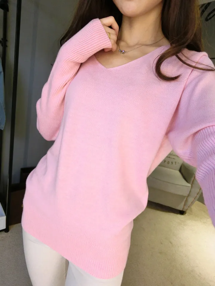 New Sweaters autumn winter cashmere sweater for women fashion sexy v-neck sweater loose wool sweater batwing sleeve plus size S-4XL pullover