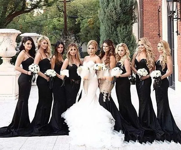 Black Mermaid Country Style Bridesmaid Dresses Spaghetti Cheap Summer Petite Prom Dresses Fishtail satin maid of honor Evening Party Gowns