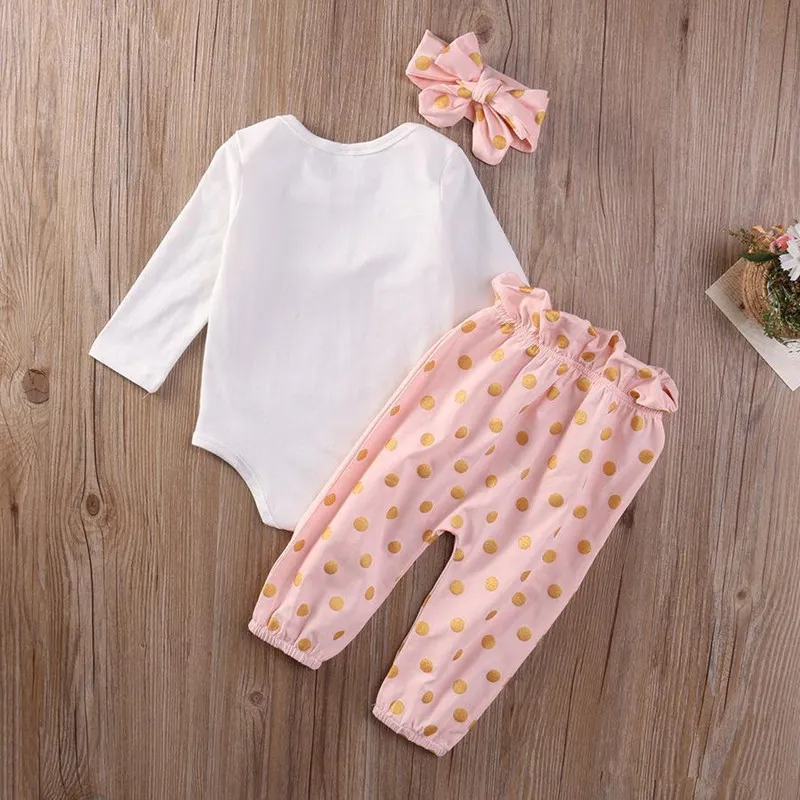 Cute Kids Clothes Newborn Baby Girls Clothing Headband Rabbit Romper Polka Dot Pants Trousers Infant Outfits Children Clothes Set 0-18M