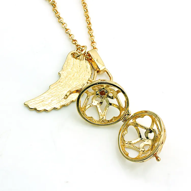Haute qualité ange colliers appelant harmonie balancent plume cuivre carillon balle Cage pendentifs colliers pour femmes bijoux