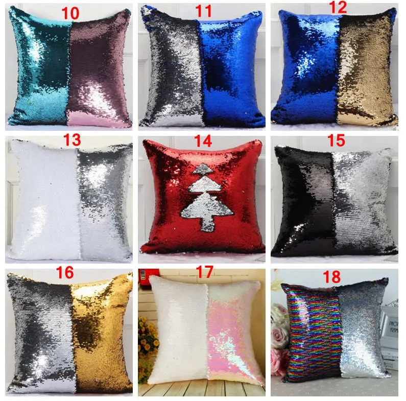 Double Sequin Pillow Case cover Glamour Square Pillow Case Cushion Cover Home Sofa Car Decor Mermaid Christmas Pillow Covers