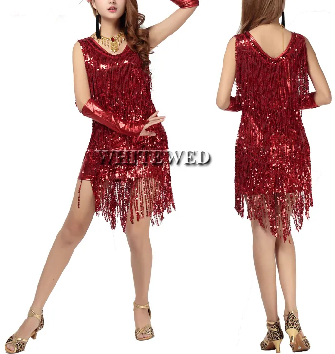 Женщина Fringe Tassel Latin Ballroom Salsa cha cha samba rumba Jive Dancewear Соревнования по костюмам для V -Neck295b