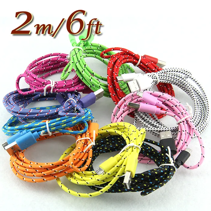 3m 10ft 2m 6ft 1m 3ft Fabric Braided Nylon Data Sync USB Cable Cord Charger Charging Coloful for Mobile Phone