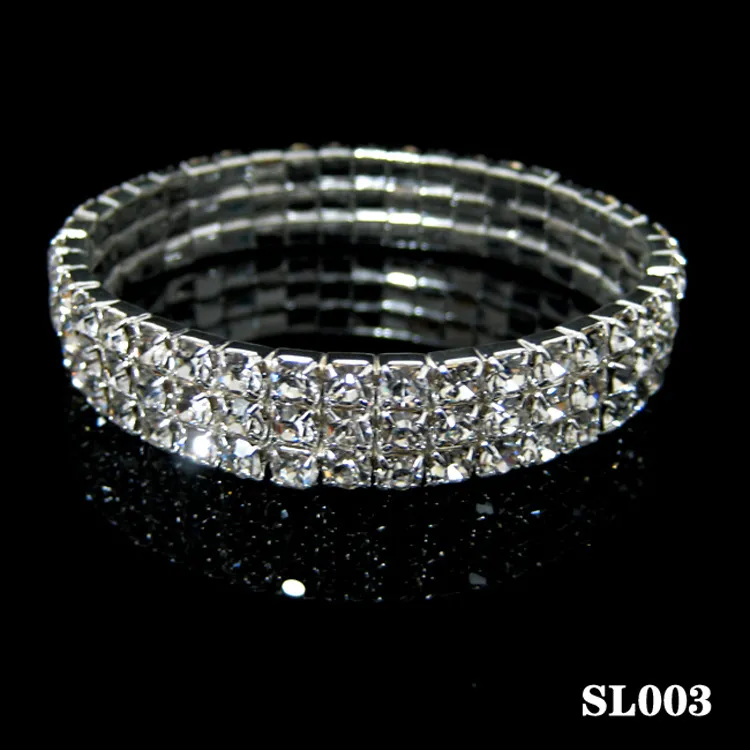 1-10 righe Bracciale in cristallo da tennis Bracciale da sposa elasticizzato in ystl con strass gioielli da sposa