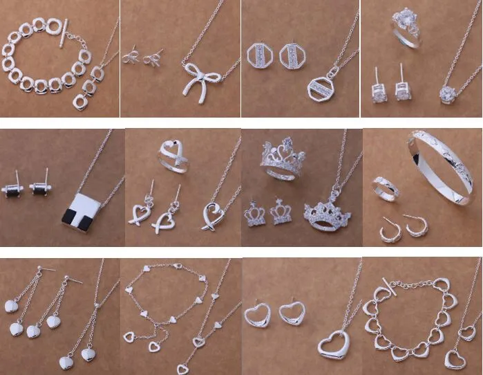 Free Shipping with tracking number New Fashion women's charming jewelry 925 silver 12 mix jewelry set 1452