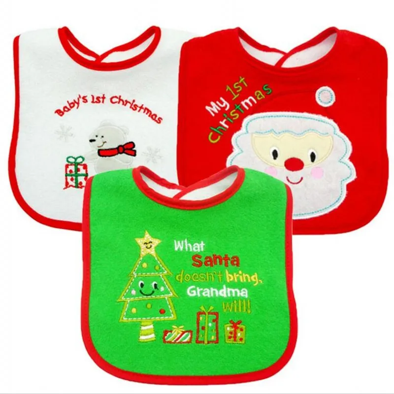 Baby Christmas Bibs Soft Cotton Santa/Bear/Snowman Embroidered Towels