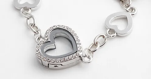 Magnetic Heart Floating Locket Bracelet With Rhinestones Glass Living Memory Locket Bangles For Women284j