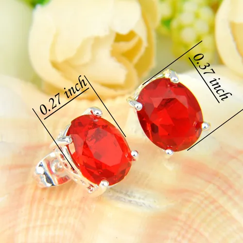 6 pares Luckyshine Magnífico ovalado brillante gemas de cuarzo rojo 925 aretes chapados en plata esterlina Rusia Canadá Aretes joyería E0112